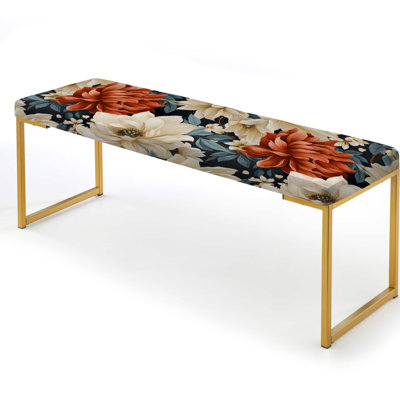 Rustic Elegance Floral Pattern - Floral Upholstered Gold Bench