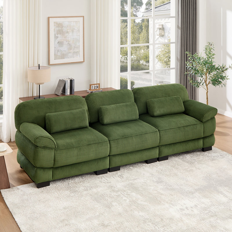 Canapé surdimensionné 3 places Cloud Couch, velours côtelé vert, Vert