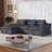 108" No Assembly Required Modular Corduroy Sectional Sofa With Deep Seat, 3 Thickened Seat Cushions, 2 Throw Pillows, Compression Sofa-1993449546