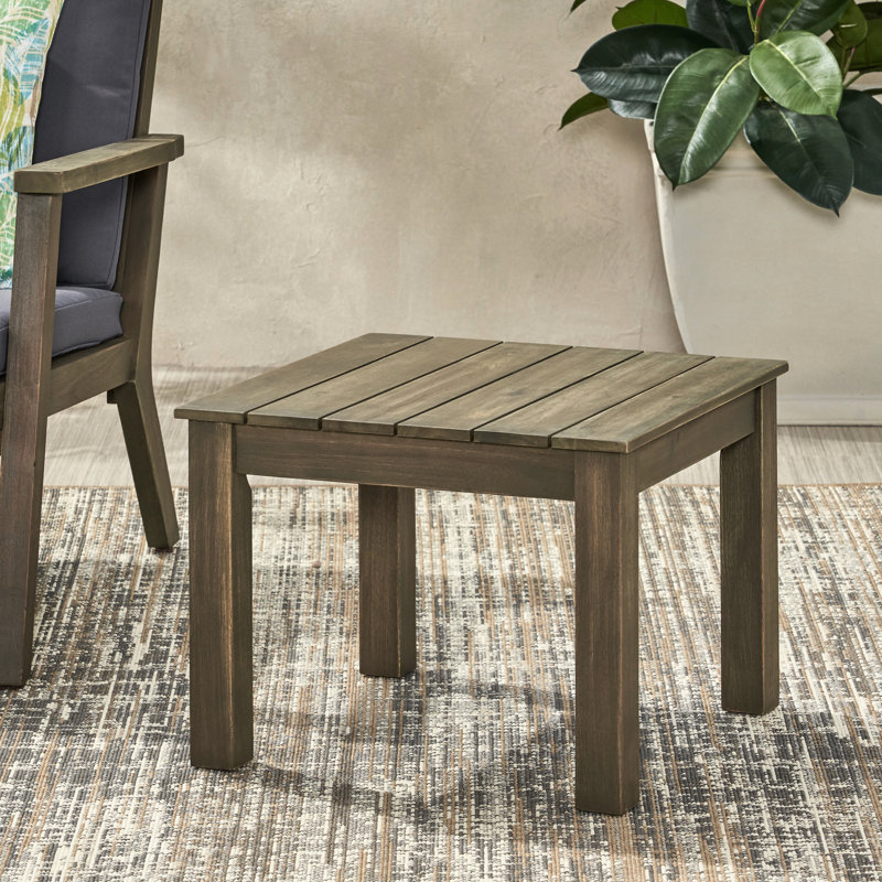 Grey Wood Side Table - Open Slat, 19.6In X 15In , 19.6"W 19.6"D 15.05"H