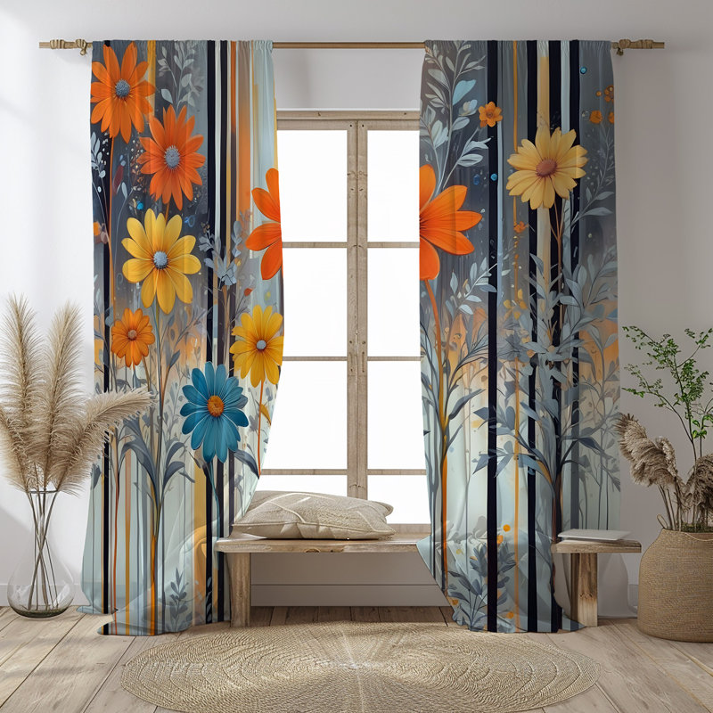 Tall Wildflowers Floral Lined Window Curtains