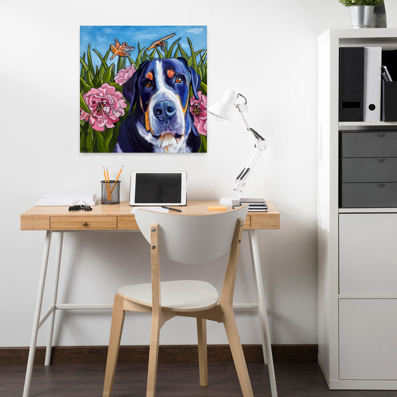 Chien et libellules, H 18 po x l 18 po