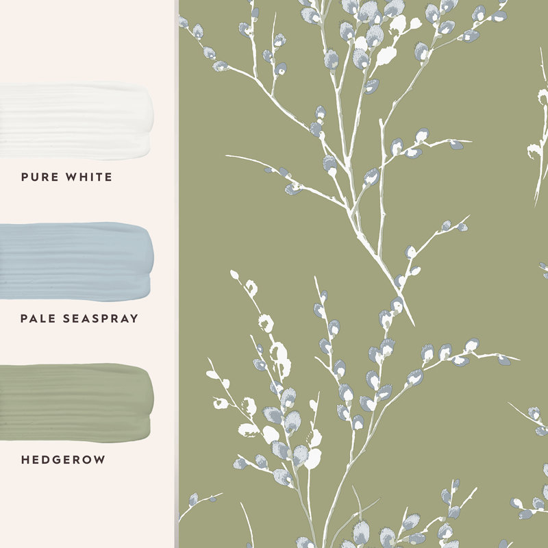 Laura Ashley Pussy Willow Moss Green Removable Wallpaper