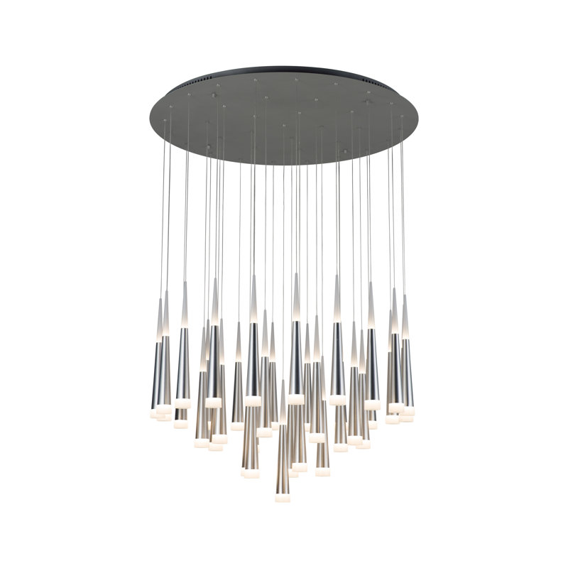 Lustre à DEL unique à plusieurs niveaux à DEL pinson 36, Argent anodisé