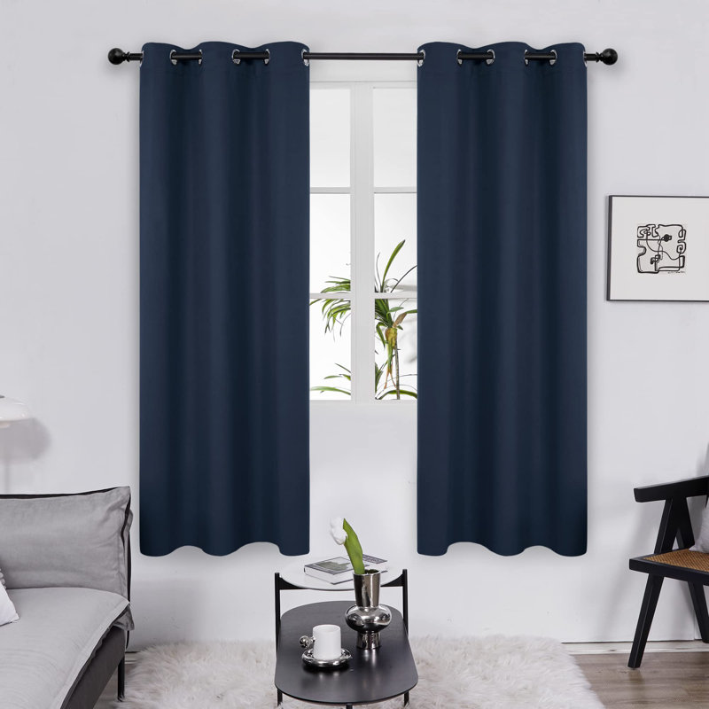 Thermal Insulated Room Darkening Grommet Curtain Panels (Set of 4), Navy Blue, 38" W x 63" L