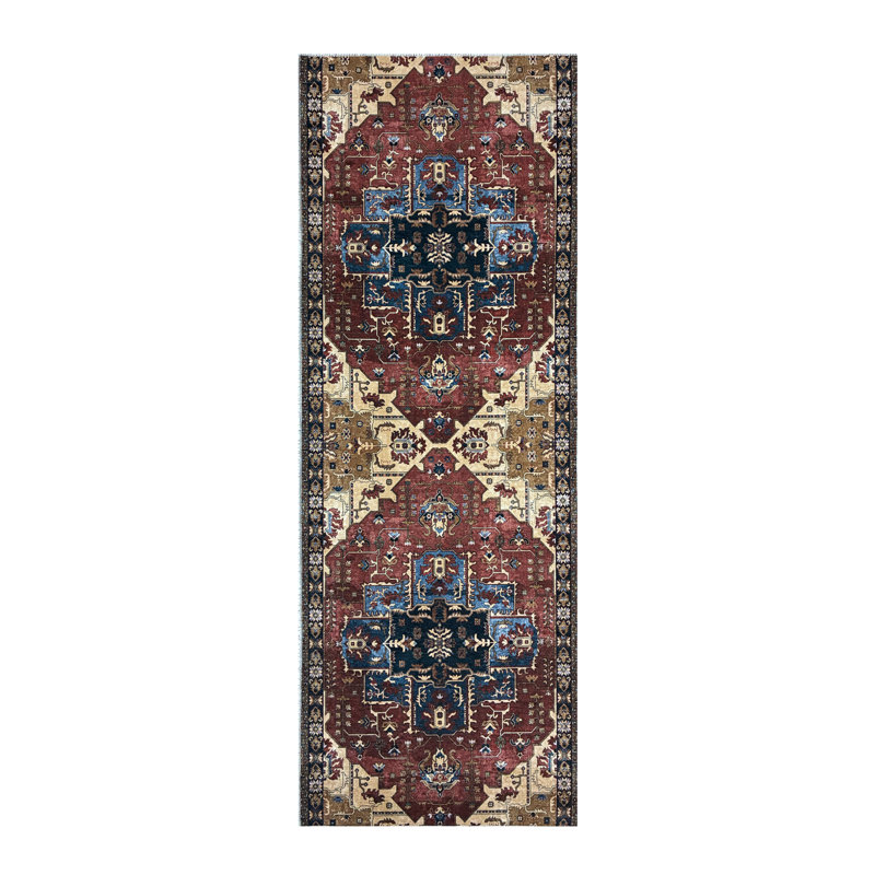 Custom Size Slip Resistant Vintage Southwestern Medallion Low Profile (Thin) Runner Rugs, Runner 2'2" x 15'