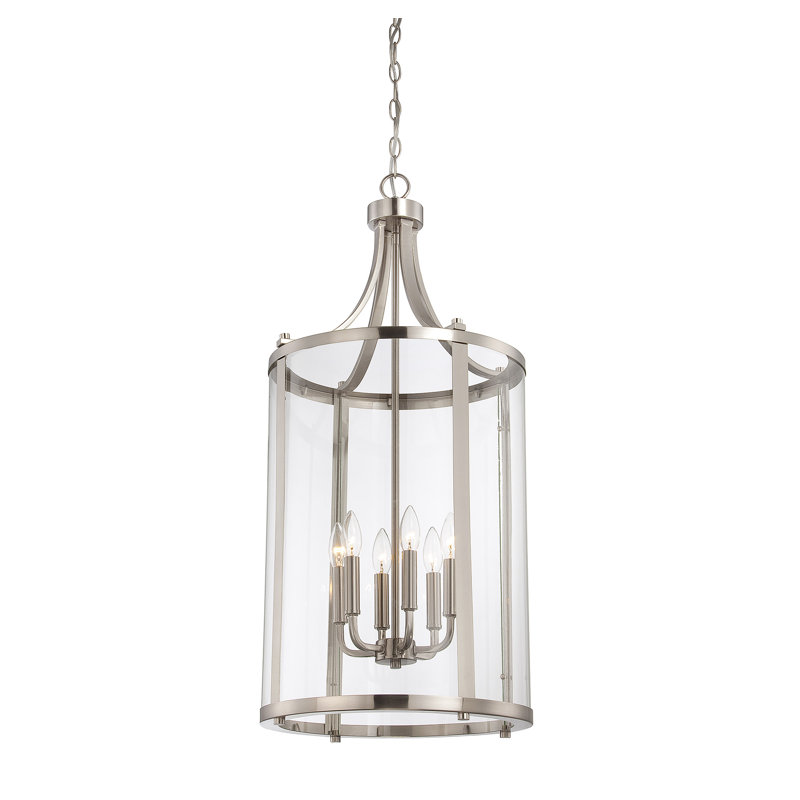 Lustre géométrique en nickel satiné à 6 lumières Wayland, H 34 po x l 16 po x P 16 po, Nickel satiné, Six lumières