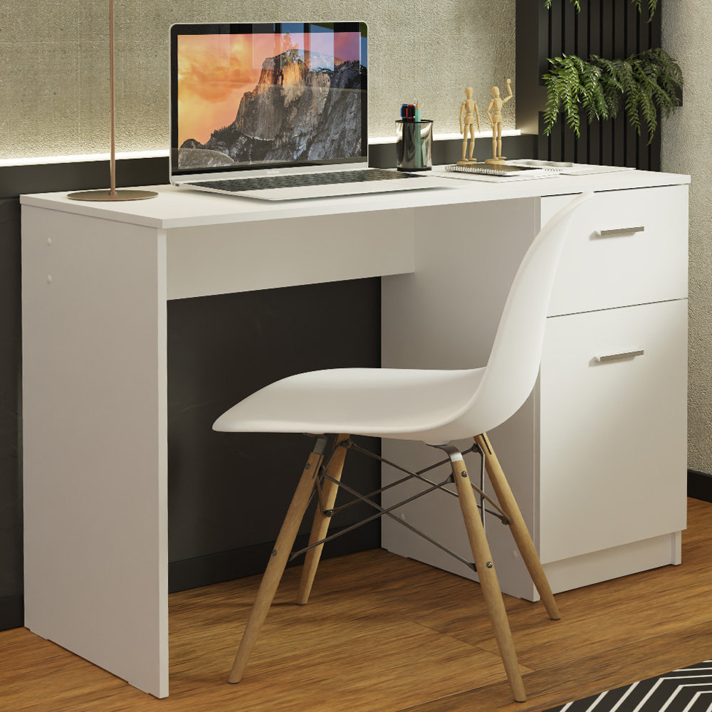 Everly Quinn 41 in Computer Desk With Two Drawers, White and Gold Modern  Study Writing Desk & Reviews