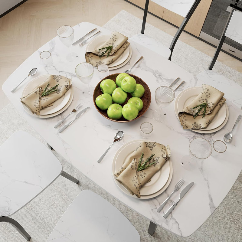 Ensemble de table de salle à manger 5 pièces pour 4, table de cuisine en MDF de 43 po et 4 chaises, peu encombrantes, blanc