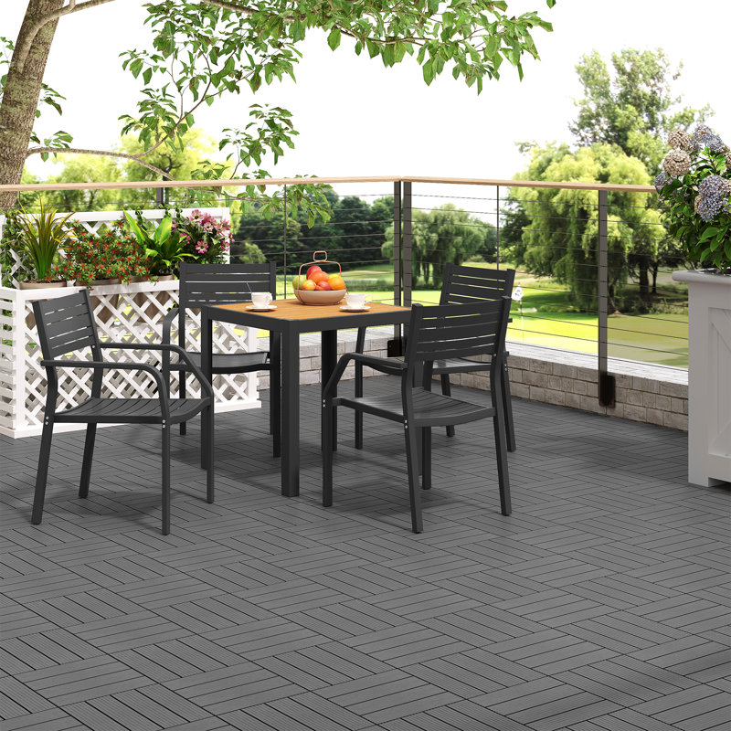 22 Pcs WPC Decking Tiles Light Grey Terrace Decking Wood Plastic Composite Interlocking Flooring Weather Resistant 30 x 30 cm (2 m²)