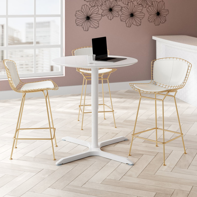 White Round Adjustable Height Bar Table with Steel Frame