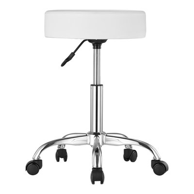 Round Rolling Stool Swivel Work Stool with Wheels Height Adjustable White by Ebern Designs