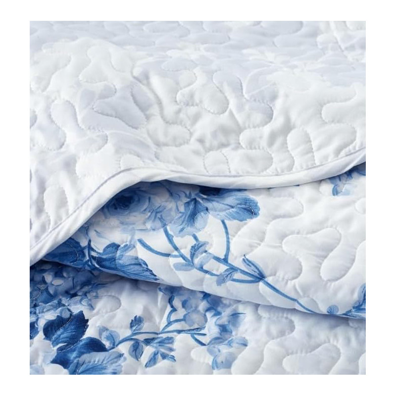 Andrena Microfiber Bedspread with Pillow Shams, Blue, Floral, Super King Bedspread + 2 Standard Pillow Shams