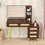 Bureau de coiffeuse en bois avec miroir lumineux, 5 tiroirs et tablettes de rangement-1170610381