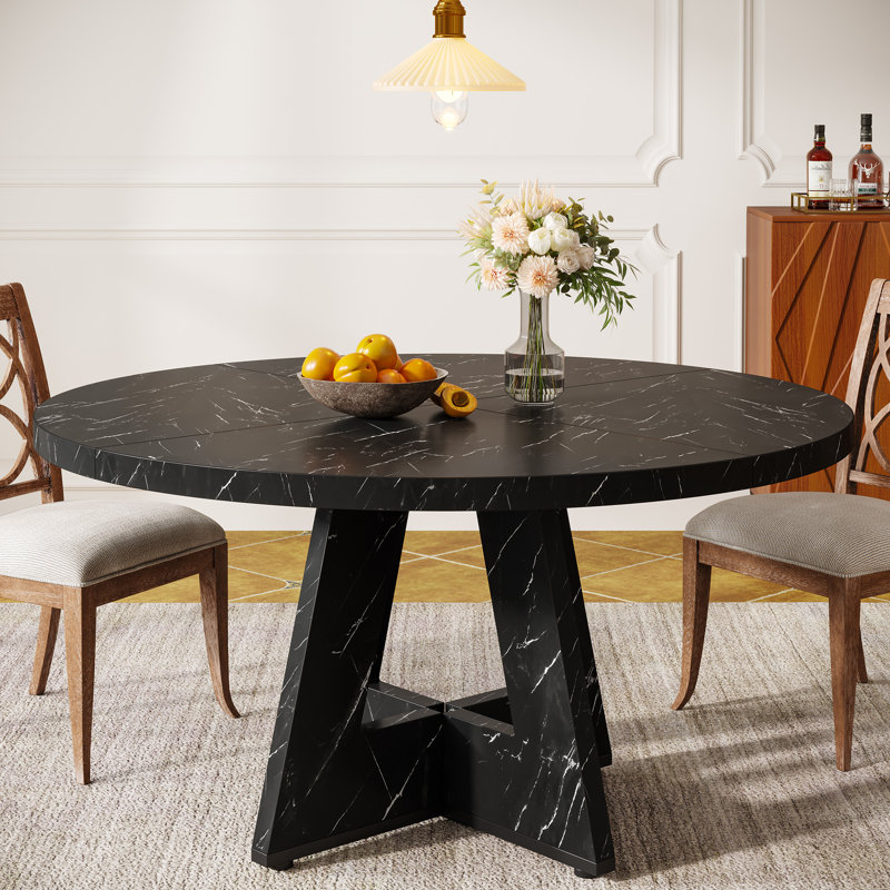 Table de salle à manger ronde 47 po Liena, Marbre noir