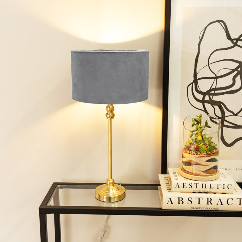 Saylorsburg Metal Table Lamp, No, Grey Velvet, Gold