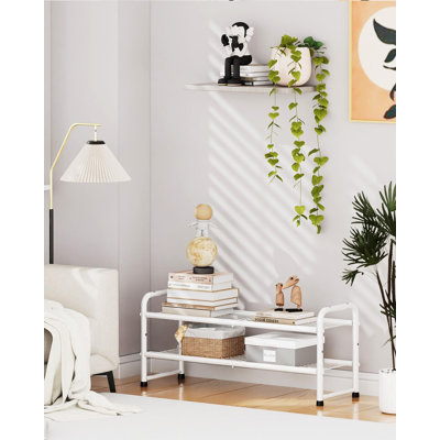 32'' Wide 2-Tier Wire Grid Shoe Rack for Closet, Stackable and Adjustable Shoe Shelf