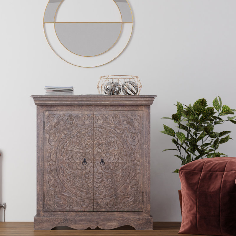 Soumare Solid Wood Accent Cabinet, Smoke Gray
