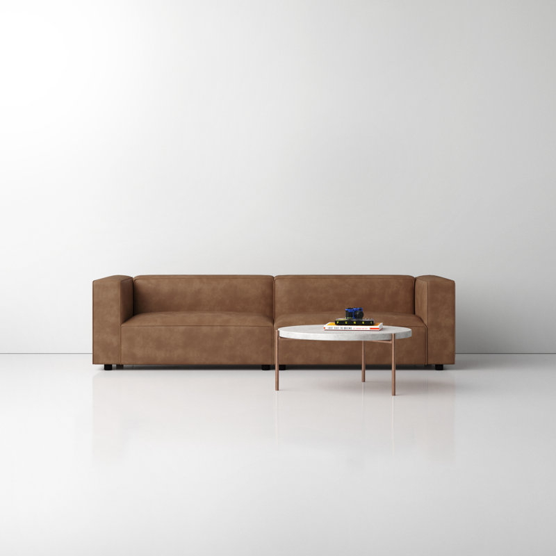 Sahima Upholstered 110'' Sofa, Brown Faux Leather