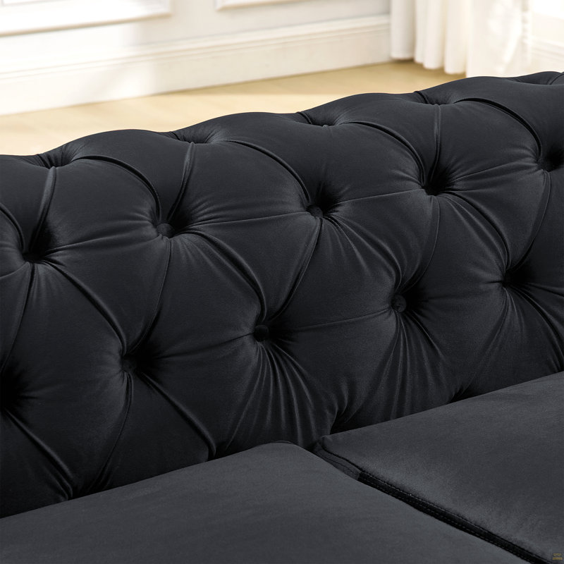 Causeuse Chesterfield 62,6 pouces, H 30,3 po x l 62,6 po x P 35,2 po, Noir, 2