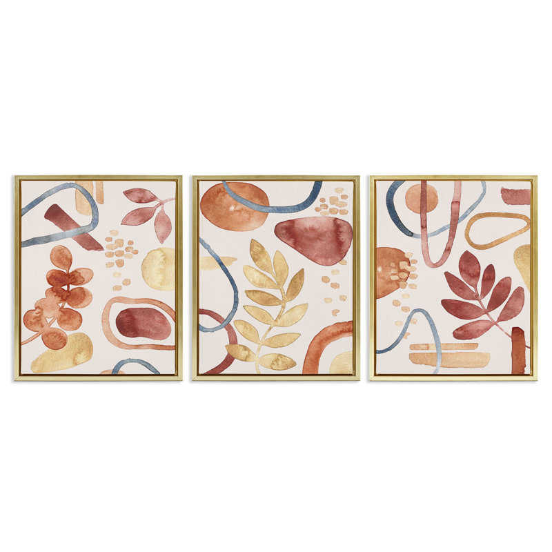 Ensemble de cadres flottants 3 pièces Natural Abstract & Leaves Organics, design par Camila Juncos, H 21 po x l 17 po