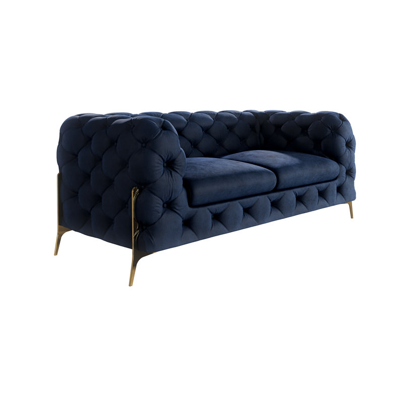 Chesterfield Sofa Atoka with Gold Metal Legs, Navy Blue, 2