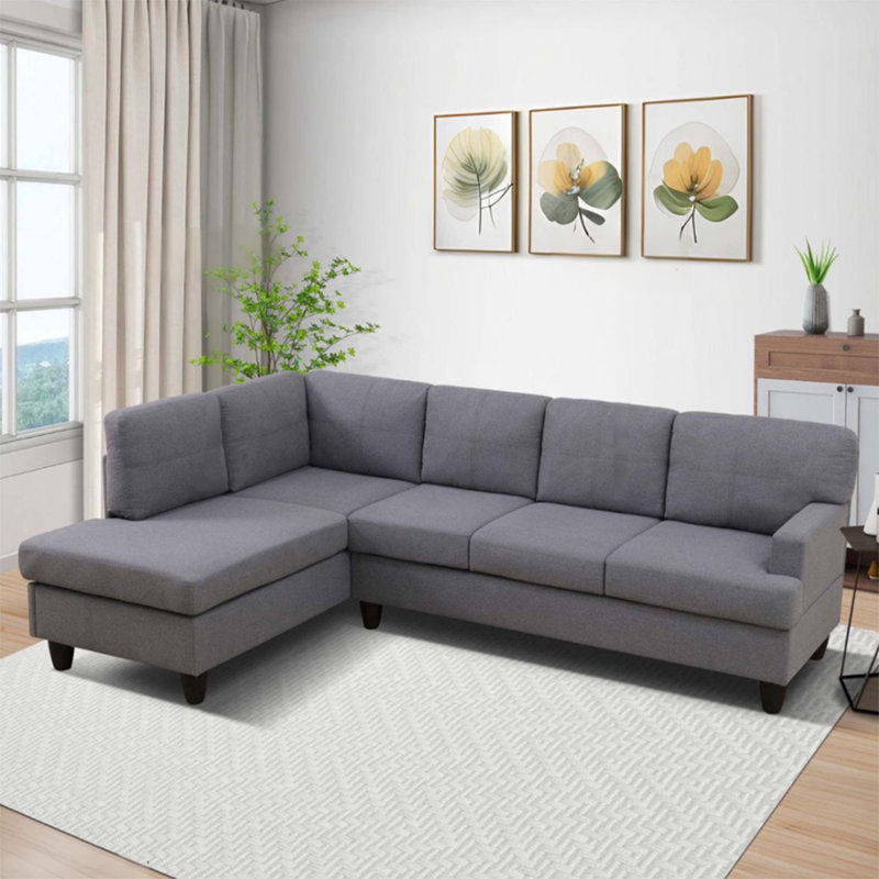 2-piece Breathable Fluffy Fabric Sectional Sofa, Light Gray