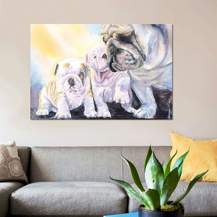 « english bouledogue family », impression sur toile, H 8 po x l 12 po x P 0,75 po, Toile tendue, Pas de tapis