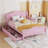 Wood Platform Bed with Guardrails on Both Sides and Two Storage Drawers ,Pink-1272059489