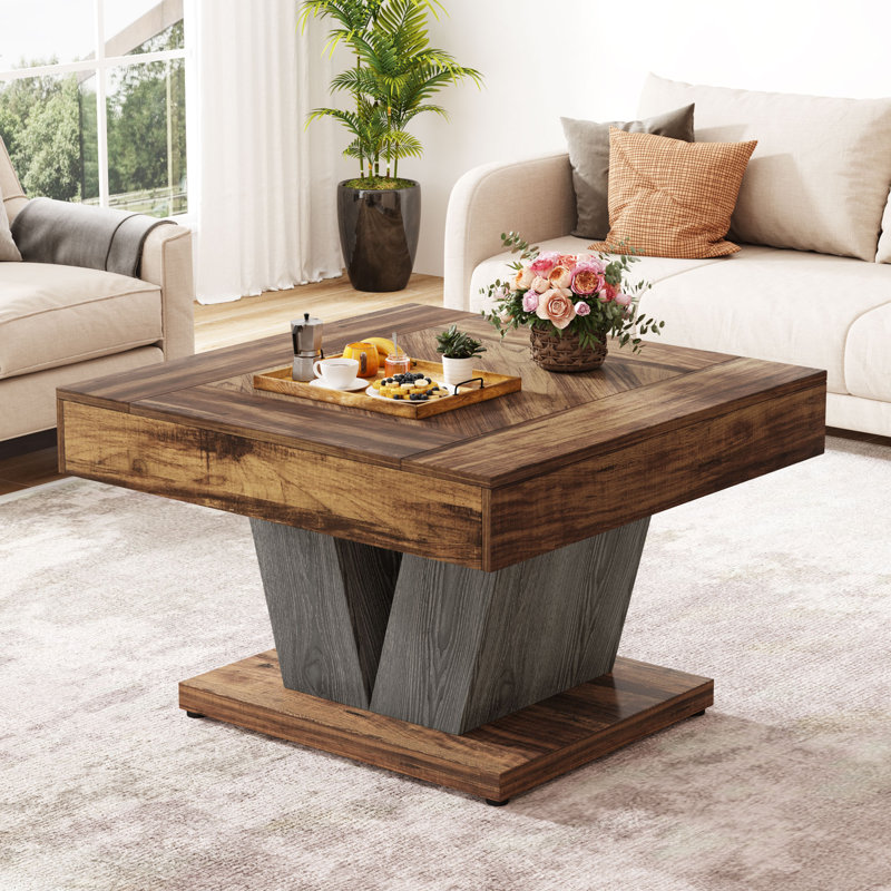 Pedestal Coffee Table, Gray, Brown