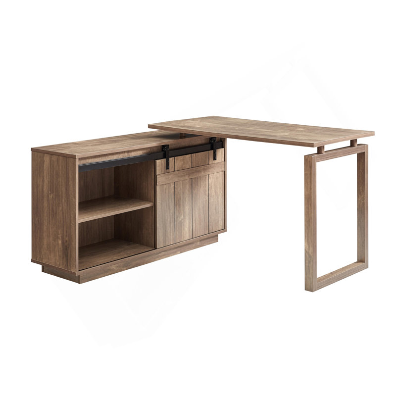 Crédence de rangement pour bureau à la maison en forme de L, Gris