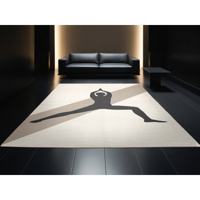 Tapis beige lavable à la machine Takengon Yoga Warrior Pose