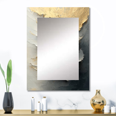 Abstract Marble In Grey And Gold Tones III - Large Wall Mirror On Metal