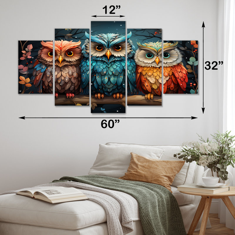 «Stalking Forest Owls - Hibou», art mural multi-panneaux