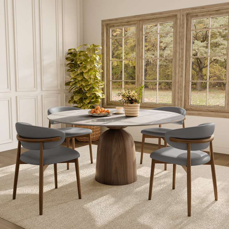 Ensemble 5 pièces de table et chaises de cuisine, Foggy Grey, Grey, 29.52" H x 47.24" L x 47.24" W