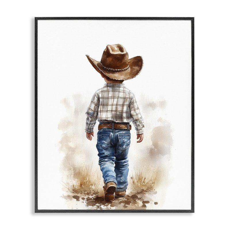 «Rustic Cowboy Child», estampe numérique, design par Christine Simpson Art, H 14 po x l 11 po, Giclée encadrée noir minuit