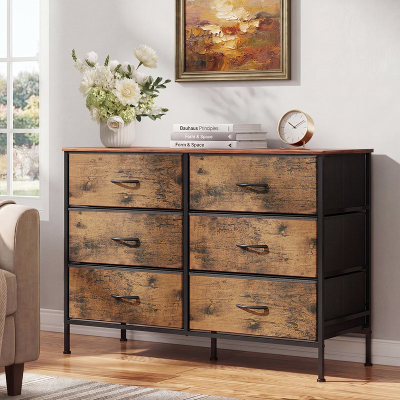 Commode à 6 tiroirs de 42,3 po de large Ojaswi, Brun