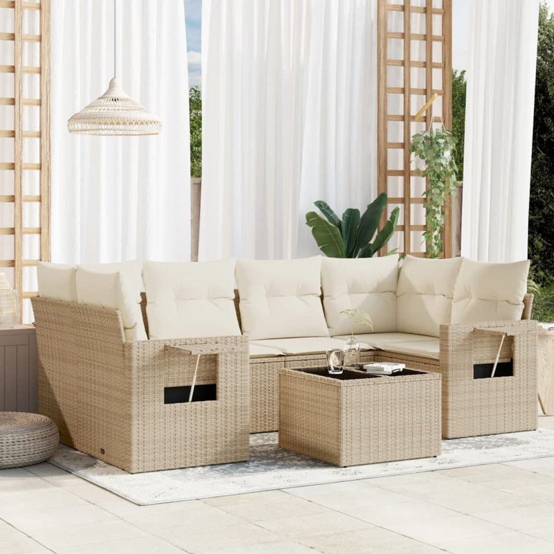 Ensemble de canapé de jardin en rotin PE beige, acier thermolaqué Vidaxl, verre trempé