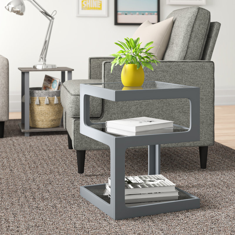 Earnestine Glass Top Frame End Table, Grey