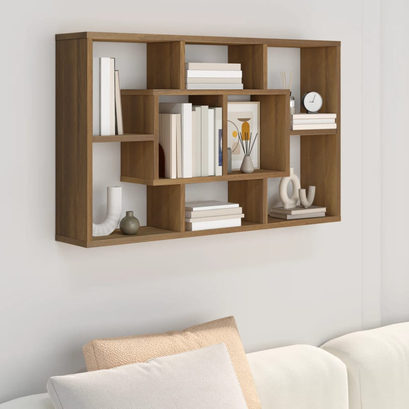 vidaXL Wall Shelf Floating Display Shelf for Home Living Room Engineered Wood, Brown Oak, 20.67 in H x 33.46 in W x 6.30 in D