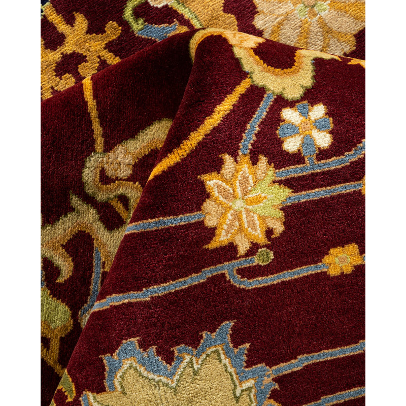 Tapis unique noué à la main Shene - rouge, 8 pi 3 po x 10 pi 2 po