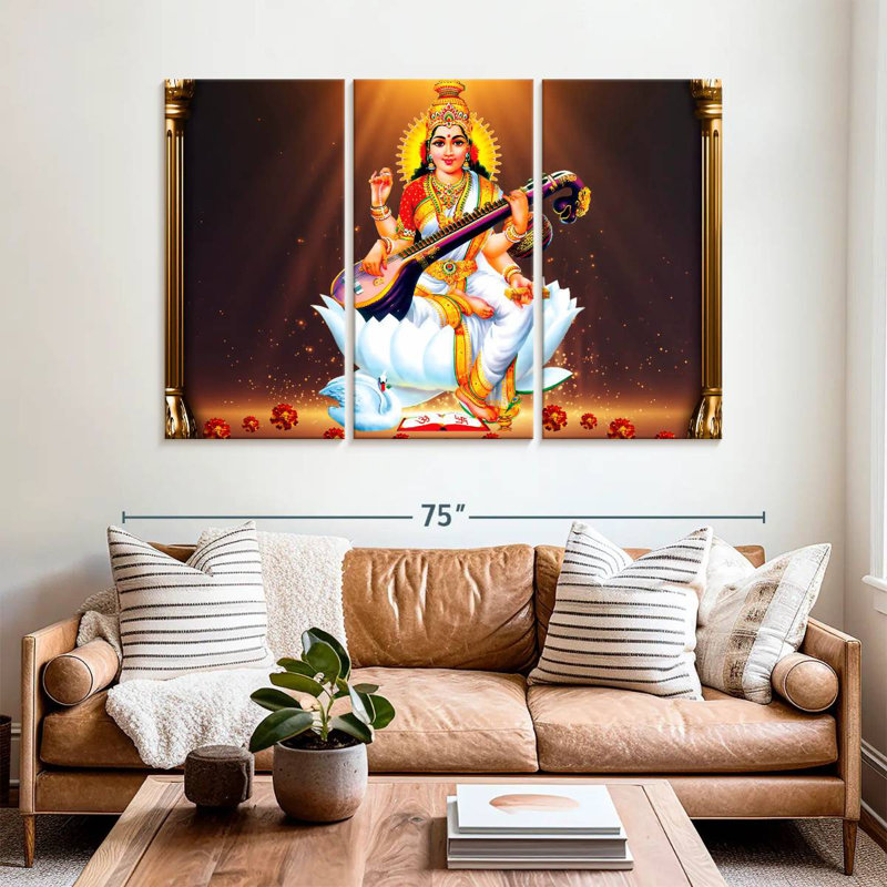 Adella Saraswati avec instrument, H 36 po x l 57 po