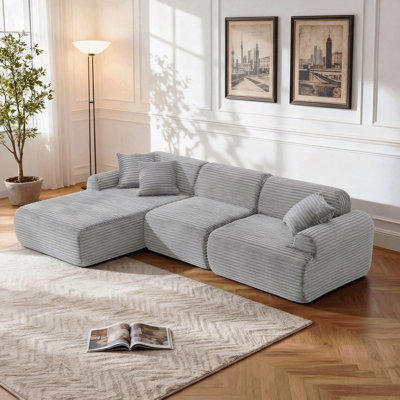 Canapé modulaire 105 po, canapé désossé, canapé compressé, amovible et lavable, housse de canapé remplaçable, tissu d'ameublement texturé tissé moderne, conception convertible en forme de L pour le salon