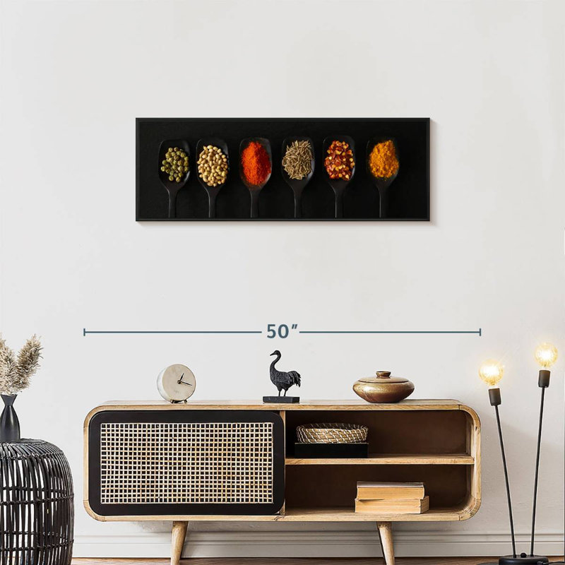 Cuillères d'épices séchées, 37 po x 13 po, Cadre flottant noir
