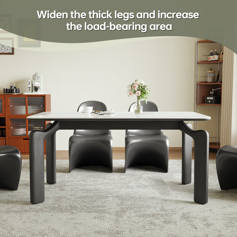 59" Modern White Sintered Stone Dining Table, Rectangular Kitchen Table with Sturdy Black Metal Legs, Seats 4-6 People