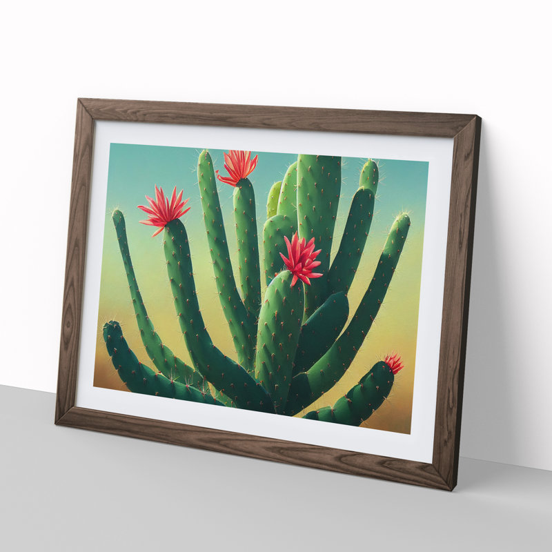 Feisty Cactus - Single Picture Frame Print, 34cm H x 46cm W x 2cm D, Walnut