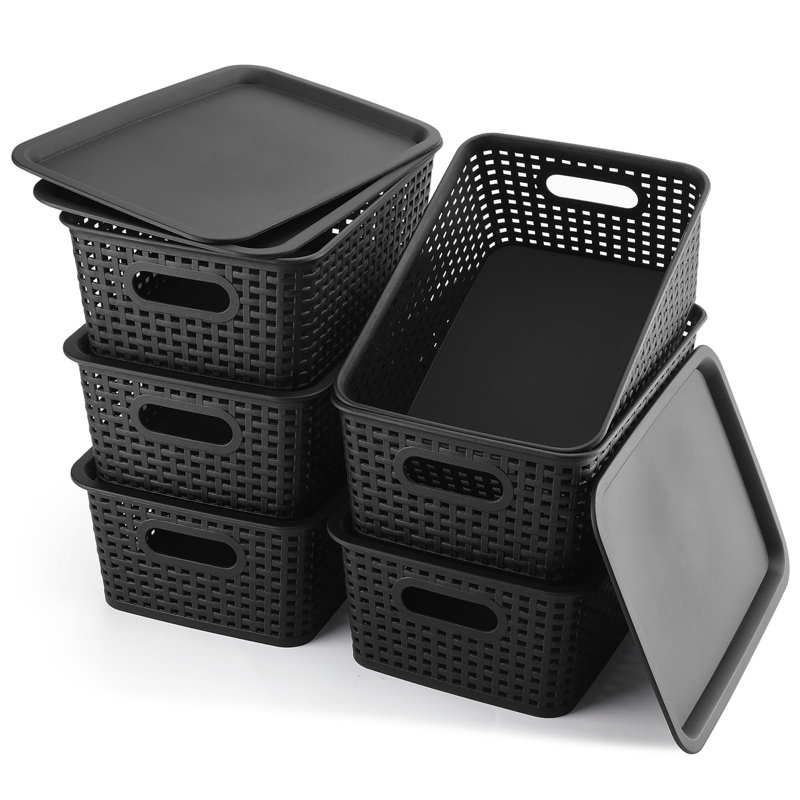 Set of 6 Stackable Small Plastic Storage Bins with Lids, Multipurpose Organizer Containers for Shelves, Drawers, Desktop, Playroom, Classroom & Office Organization
