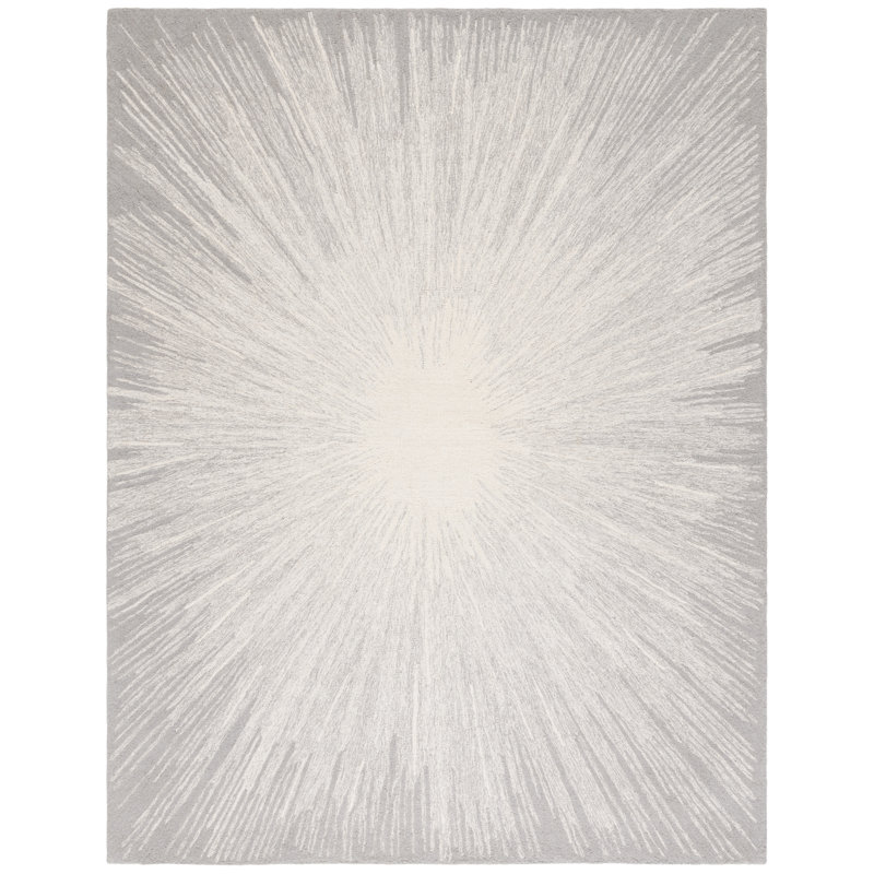 Tapis en laine / coton Hanayo touffeté à la main en argent / ivoire, Rectangle 8 pi x 10 pi