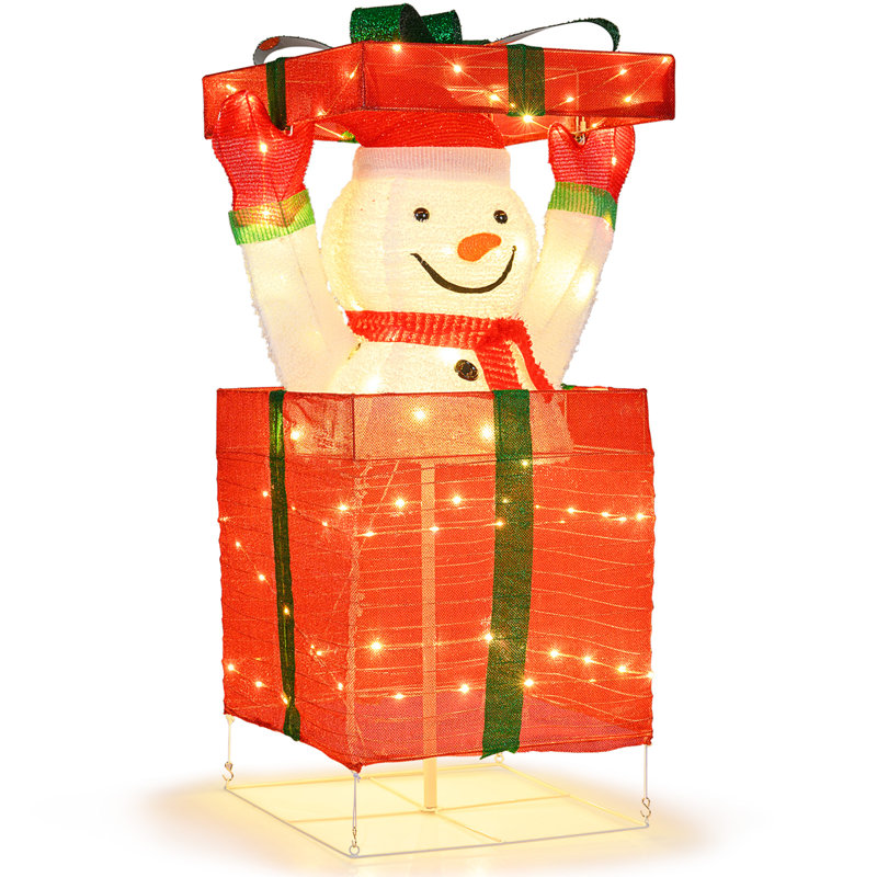  Bonhomme de neige d'extérieur illuminé dans une boîte cadeau avec 100 lumières DEL pour la pelouse