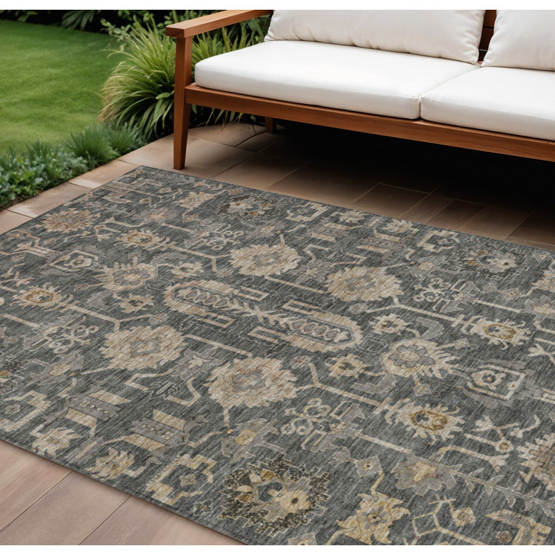 Tapis extérieur lavable d'intérieur gris argenté et beige 9 pi x 12 pi